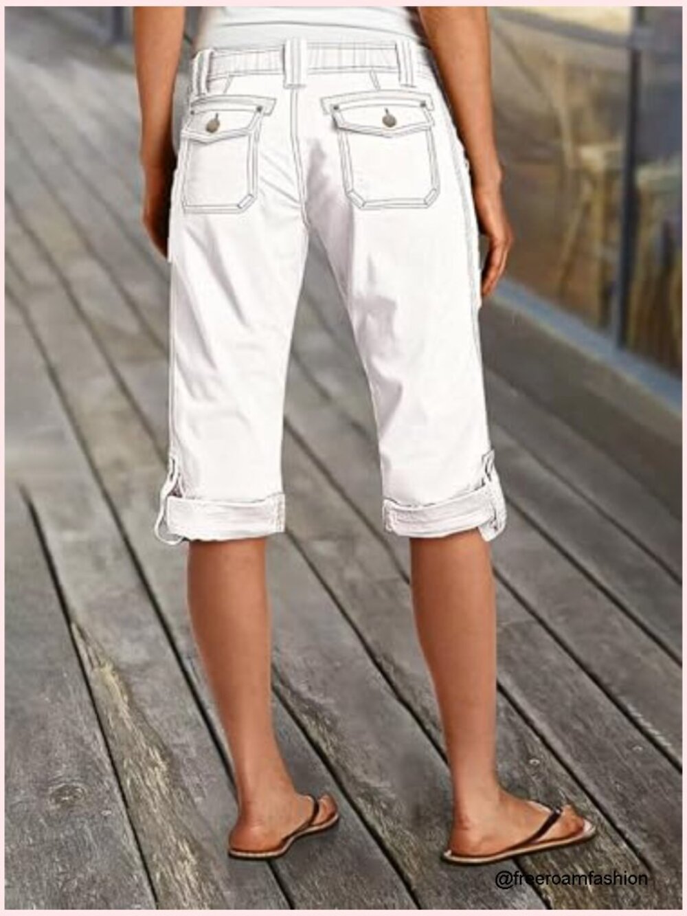 Mid Rise Cargo Capris with Flap Pockets & Roll Hem - Picture 3 of 6